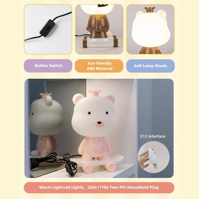 WD Fun Desk Lamp for Kids Bedside Bedroom Creative Cartoon Bear Reading  Table Light for Kids Room Girls Quirky Gift