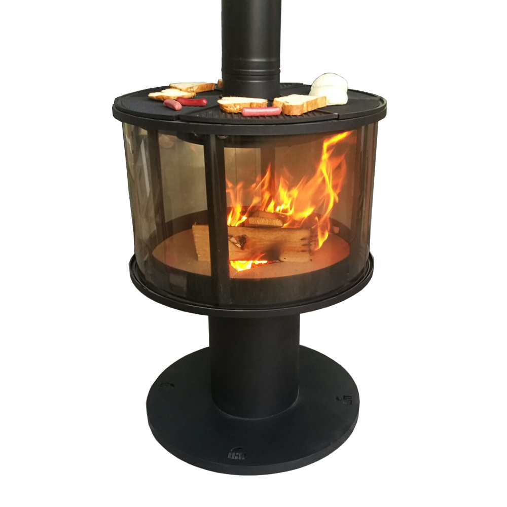 Factory supply outerdoor wood burning stove with round glass