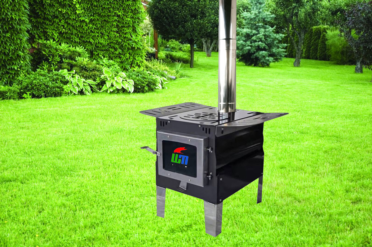 Manufacturer directly supply camping wood stove with chimney tent stove wood burning