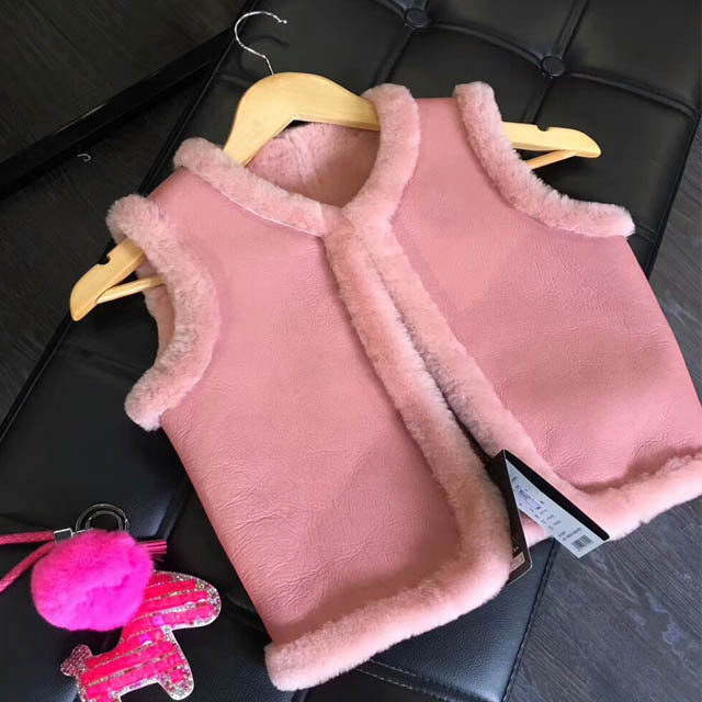 Cute Real Fur Kids Coat Custom Shearling Sheepskin Pink Lamb Fur Vest