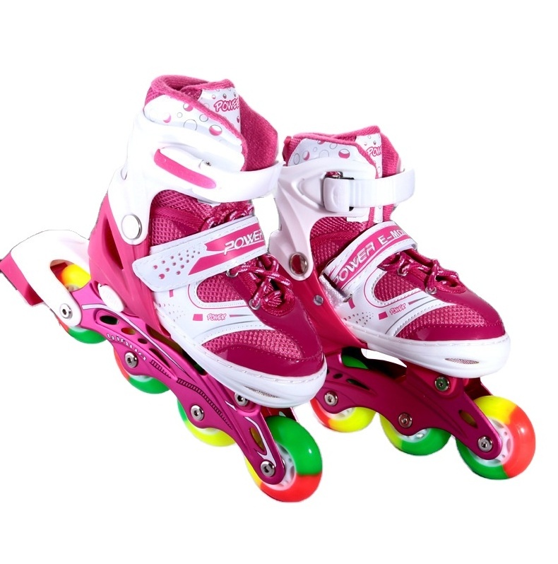 Hot Selling New Design PU Flash Wheel inline skates Retractable Kids Adjustable Roller Skates Shoes