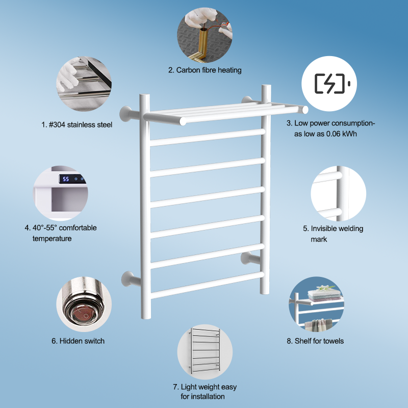 OEM/ODM Electric Towel Rack with Shelf Smart Heated Bathroom Towel Heater Towel Warmer Radiator