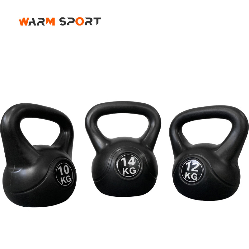 Factory Gym Strength Training Custom Different Weight 16KG 20KG 24KG LBS Black Sand Filled Plastic Cement Kettlebell