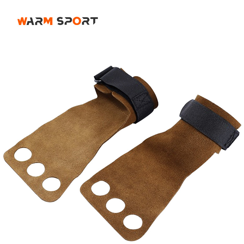 High Quality Gym Training Workout Heavy Power Lifting  3 Hole Leather Pull Up Gymnastics Hand Grips