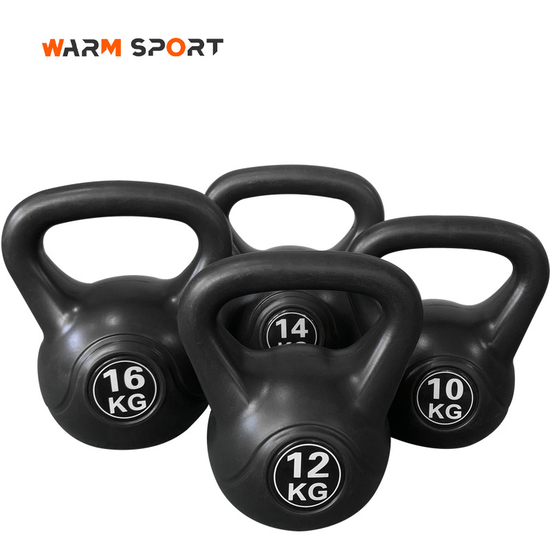 High Quality Home Fitness Equipment 2 4 6 8 10 12 KG Black Sand Filled Plastic Cement Kettlebell