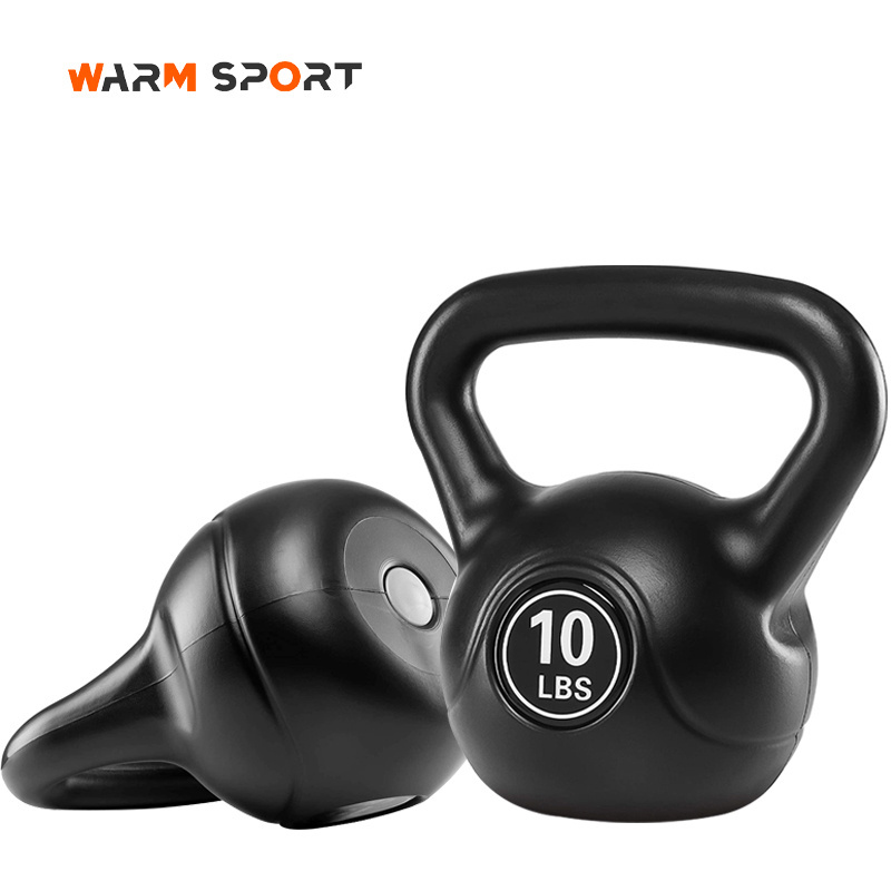 High Quality Home Fitness Equipment 2 4 6 8 10 12 KG Black Sand Filled Plastic Cement Kettlebell