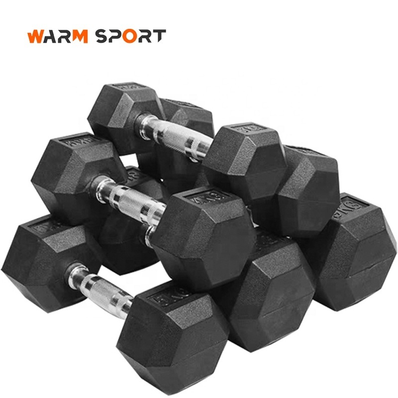 Nantong Hot Sale Gym Equipment Custom Logo 2.5-50 KG Black Rubber Coated Cast Iron Hex Dumbbells