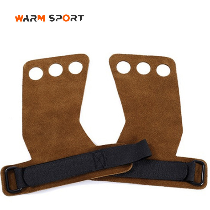 High Quality Gym Training Workout Heavy Power Lifting  3 Hole Leather Pull Up Gymnastics Hand Grips