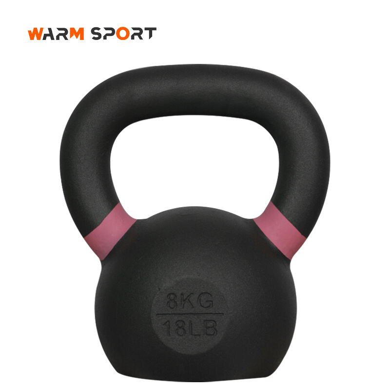 High Quality Custom Logo Strength Training Weight Lifting 4-32 KG Power Coated Cast Iron Kettlebell With Color Rings