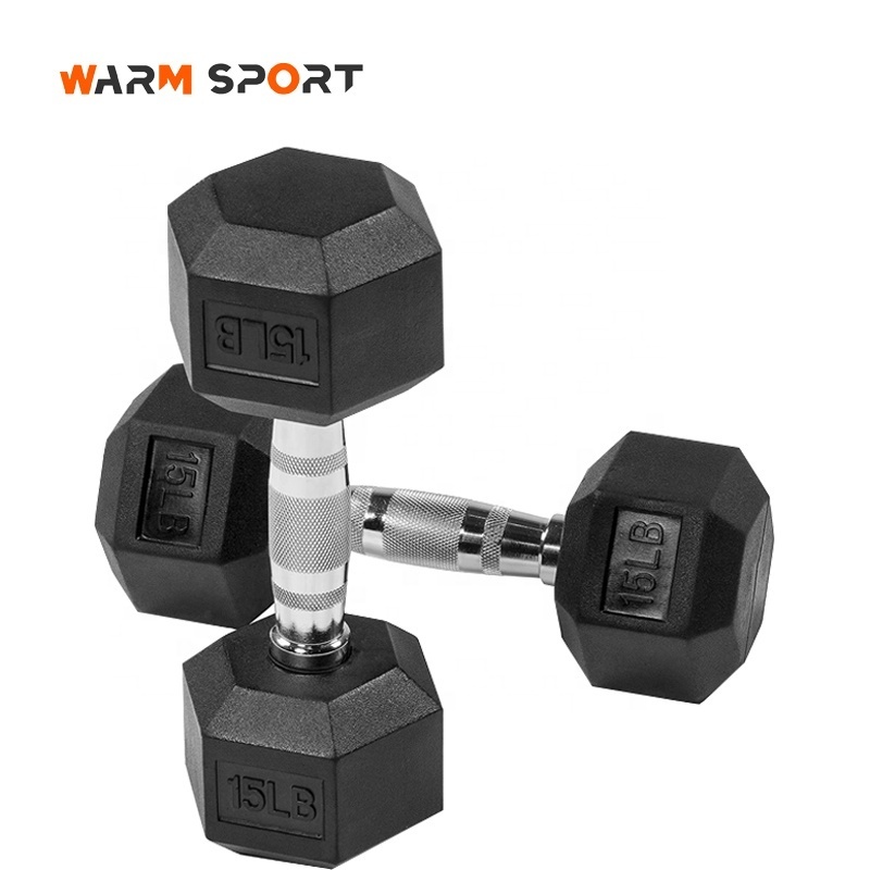 Nantong Hot Sale Gym Equipment Custom Logo 2.5-50 KG Black Rubber Coated Cast Iron Hex Dumbbells