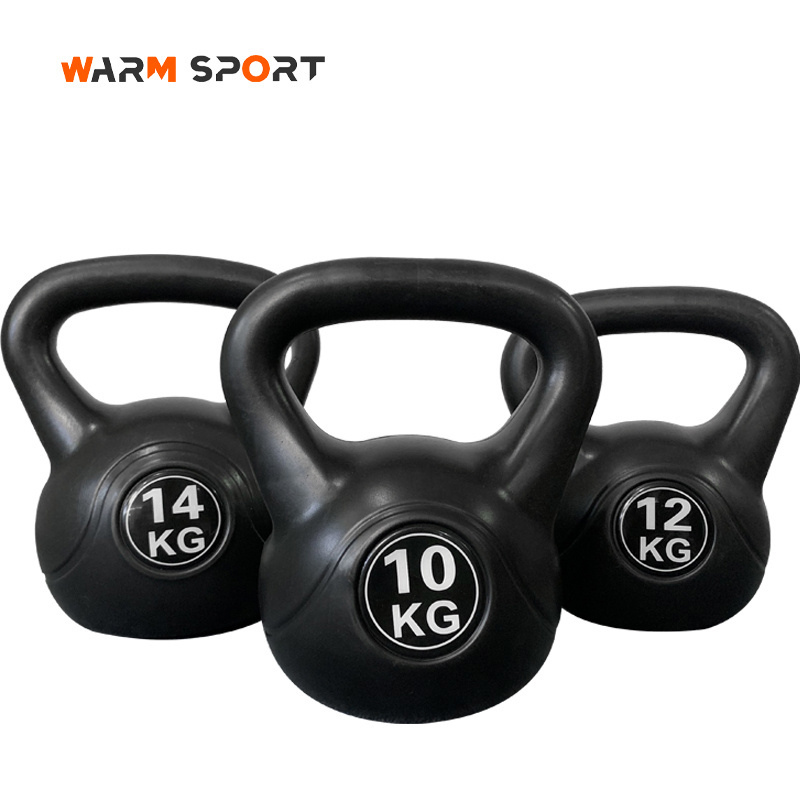 Factory Gym Strength Training Custom Different Weight 16KG 20KG 24KG LBS Black Sand Filled Plastic Cement Kettlebell