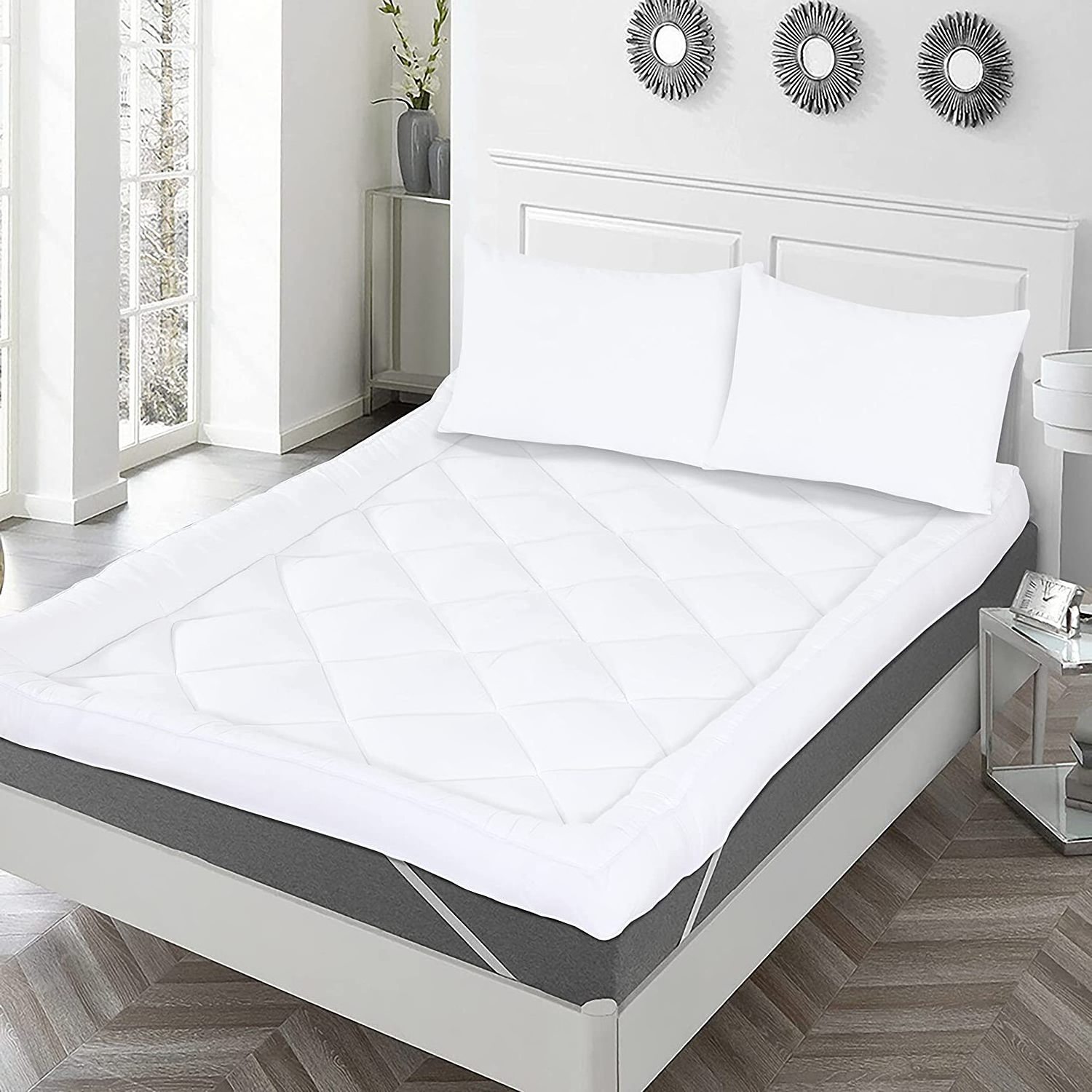 Warmtex Mattress Topper Double Bed, 10cm Thick, White Super Soft 100% Polyester Microfiber Fluffy&Comfy Breathable