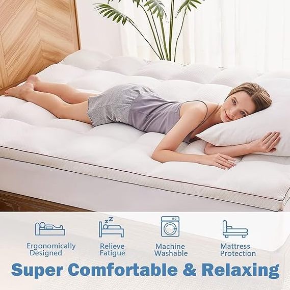 Thick Mattress Topper Cover for Back Pain -Pillow Top Mattress Protector - Breathable Bed Topper - 8-25 Inch Deep Elastic Pocket