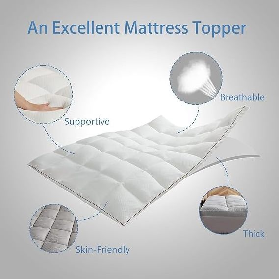 Thick Mattress Topper Cover for Back Pain -Pillow Top Mattress Protector - Breathable Bed Topper - 8-25 Inch Deep Elastic Pocket