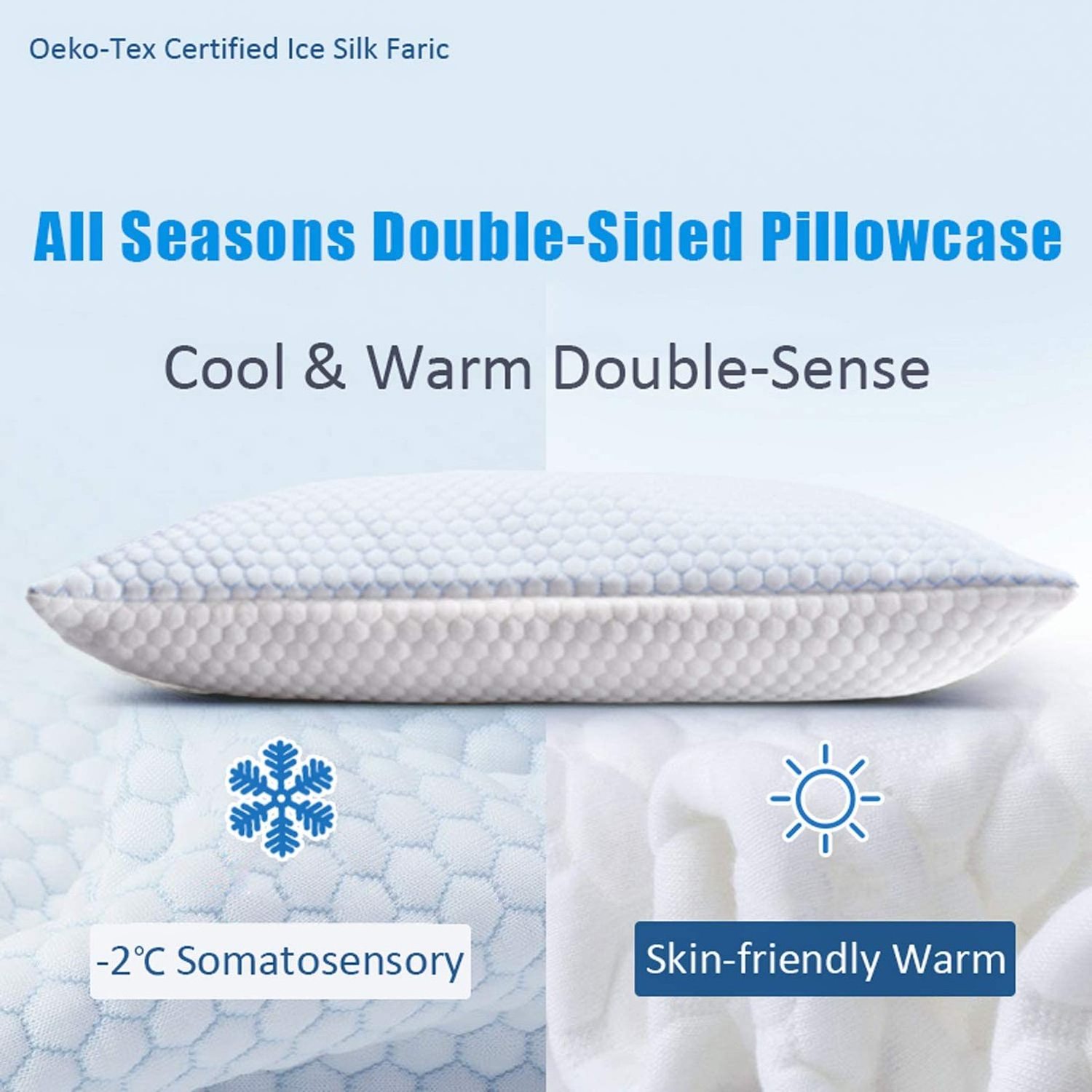 Cooling Pillow Cases cover for Night Sweats and Hot Flashes, Q- Ice Silk Pillowcase with Hidden Zipper pillow sham