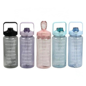 2 Liter Water Bottle 2L Plastic Water Bottle Water Jug Large Big Plastic Leakproof 2L Size With Handle and Straw for Sports