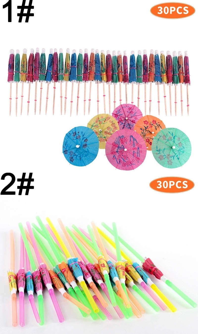 Straw Umbrella Cocktail Disposable Straws with Umbrella Luau Party Decorations Bendable Hawaiian Cocktail Straws with Umbrella