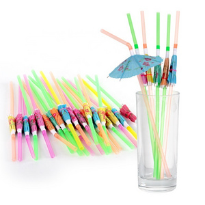 Straw Umbrella Cocktail Disposable Straws with Umbrella Luau Party Decorations Bendable Hawaiian Cocktail Straws with Umbrella