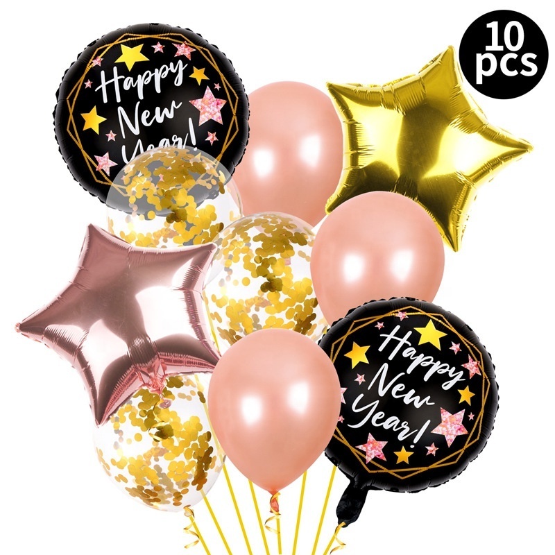 New Years Balloons Theme Foil Party Balloon Set Latex Metallic Gold Confetti Balloons Set For Happy New Year Home Party Decor