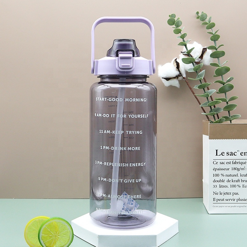 2 Liter Water Bottle 2L Plastic Water Bottle Water Jug Large Big Plastic Leakproof 2L Size With Handle and Straw for Sports