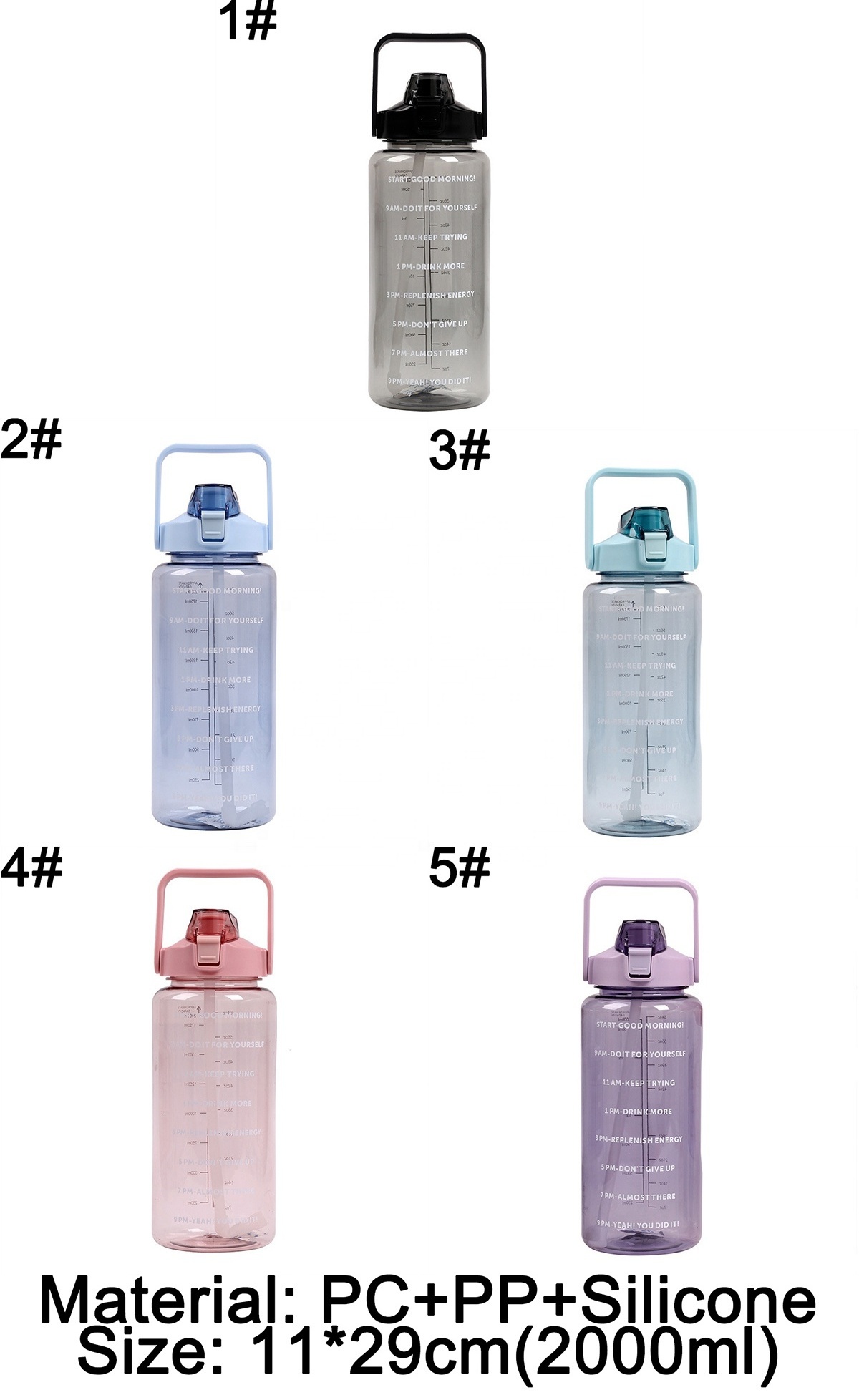 2 Liter Water Bottle 2L Plastic Water Bottle Water Jug Large Big Plastic Leakproof 2L Size With Handle and Straw for Sports