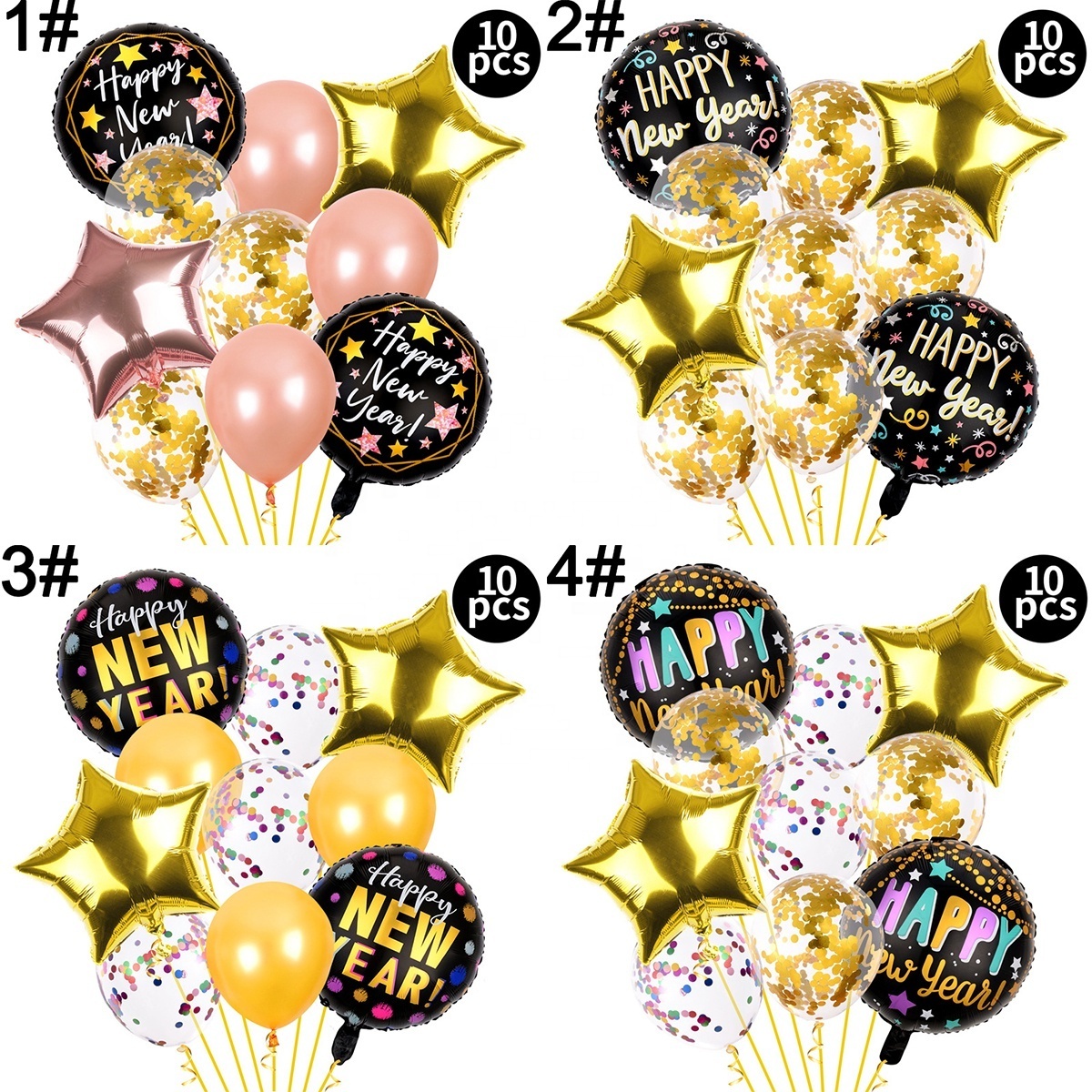 New Years Balloons Theme Foil Party Balloon Set Latex Metallic Gold Confetti Balloons Set For Happy New Year Home Party Decor