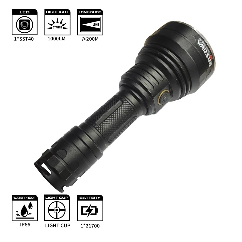 WARSUN 1000Lm GT40 Waterproof IP65 Strong Flash Light LED Flashlight Torches Rechargeable Type-C Flashlights