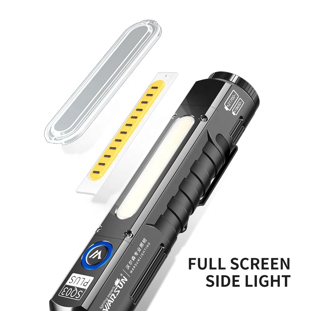 Warsun SQ03 Multi-purpose tool COB high lumen 2000lm torch IP56 waterproof Magnetic Portable Carry clip Rechargeable Flashlight