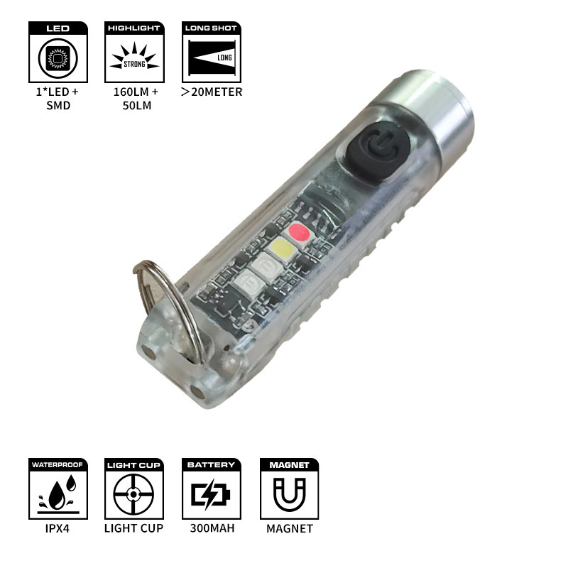 WARSUN Outdoor Multi-purpose Keychain  Portable small Sidelight Magnetic gift multicolor Rechargeable Flashlight 160Lm IPX4  S11