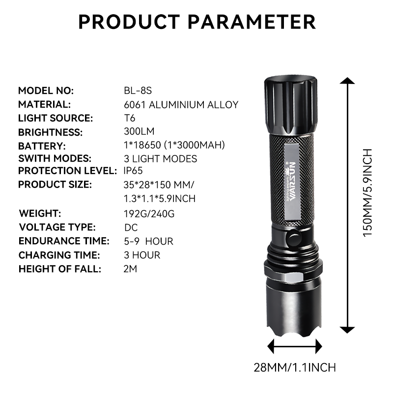 WARSUN BL-8 Explosion-proof standard safe IP65 LED Rechargeable Torch High quality 400 lumen light cup outdoor flashlight