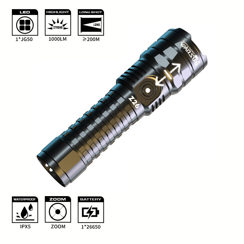 Warsun Z26 Zoomable Multifunctional brightness high 1000 lumen Torch IPX5 waterproof Portable Rechargeable Aluminum Flashlight