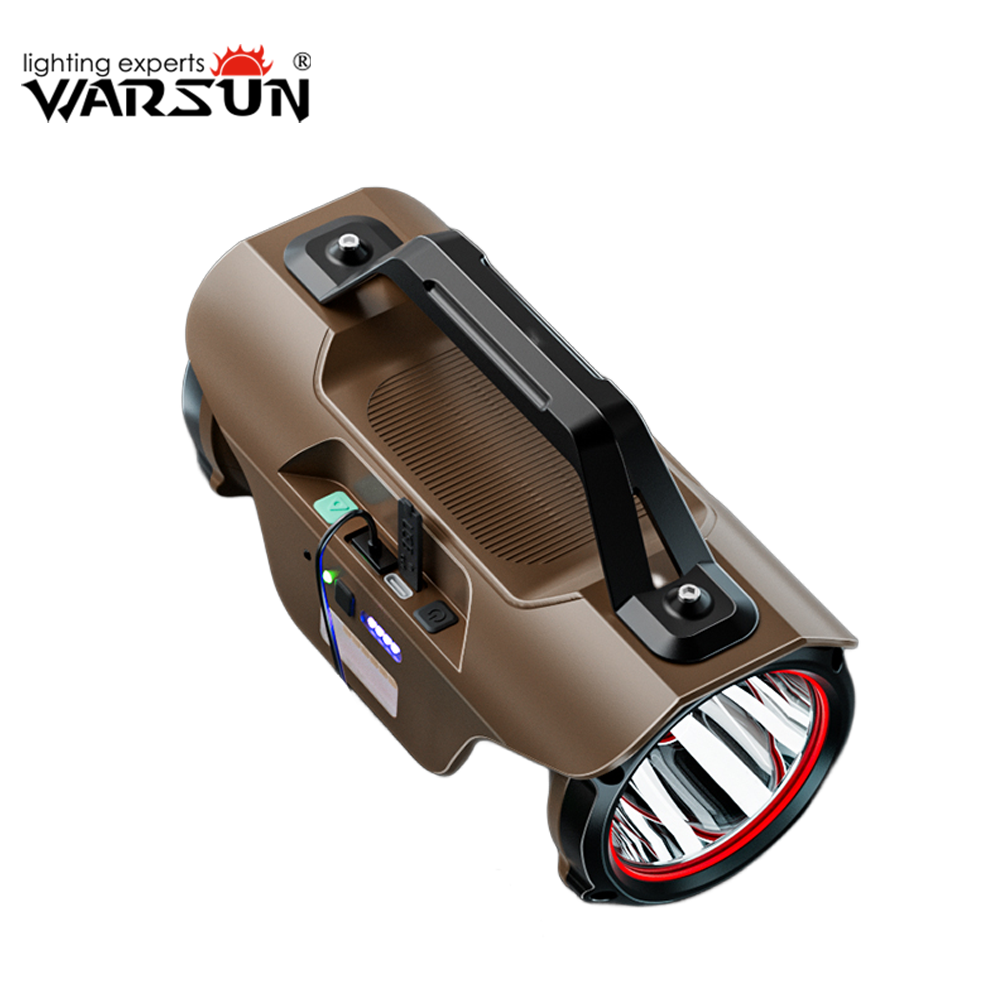 Warsun DS98 1300 Lumen Led fishing Searchlight Spotlight Long Range IP45 Solar Rechargeable Outdoor Torch working Search Light