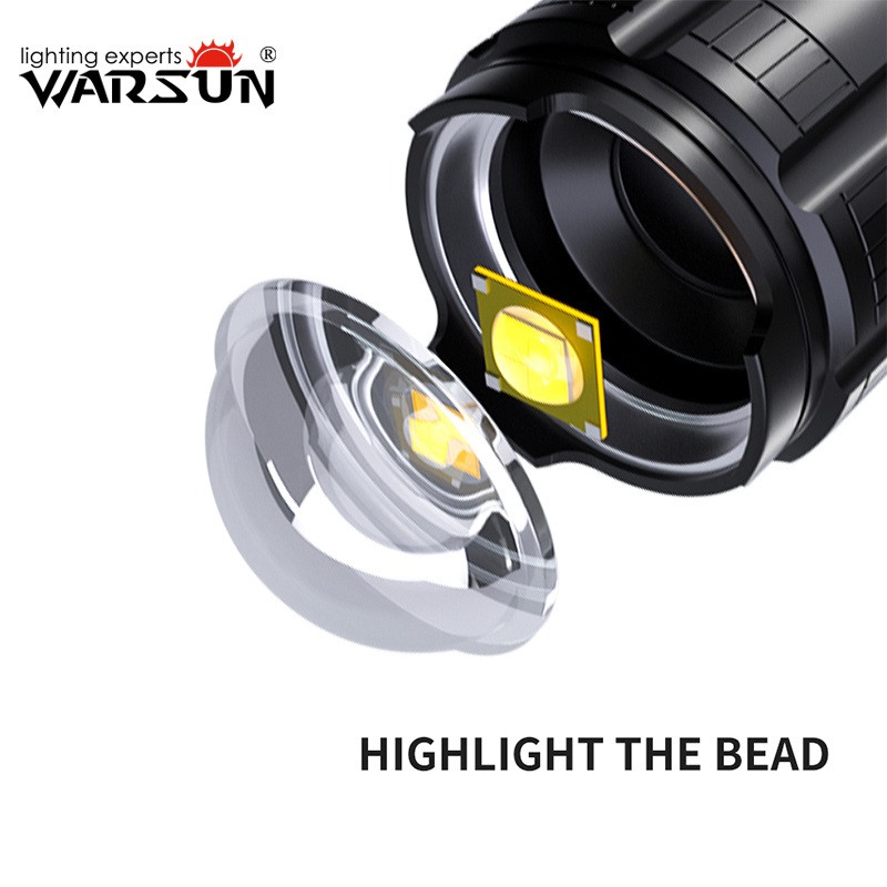 WARSUN DF328 6063 P70 Aluminium alloy Zoom Outdoor Flashlight 10000 Lumen IP45 Convex mirror Zoom TYPE-C Flashlight