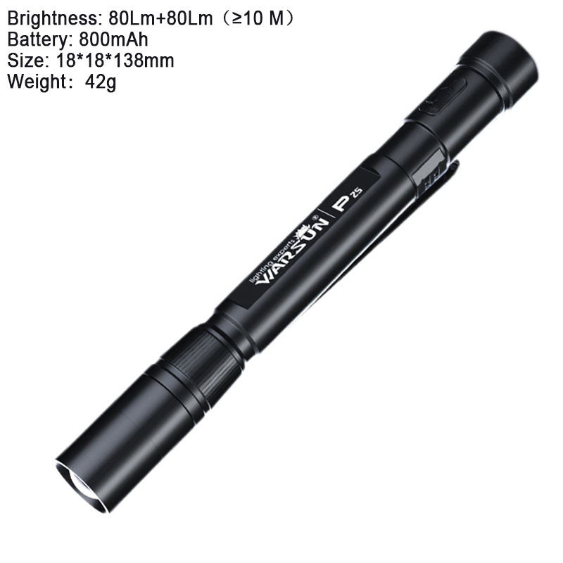 WARSUN Pen UV dual light source pencil portable medical type-c Aluminium Alloy Multifunctional flashlight IP44 80lm p2s