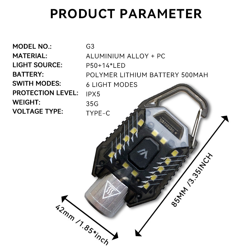 Warsun G3 Multifunctional high lumen 800Lm  IPX5 waterproof portable torch Rechargeable Key chain zoomable Flashlight