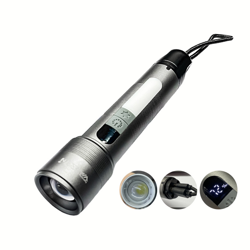 Warsun Zoomable Multifunctional COB high lumen 500Lm waterproof Digital display Portable Rechargeable Flashlight IP45 WS900