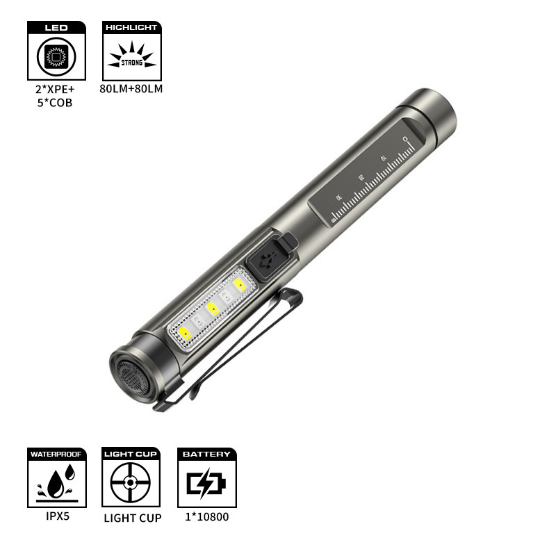 WARSUN Multifunctional Medical Dual Light Source Rechargeable Type-C LED COB pen Light with Holder