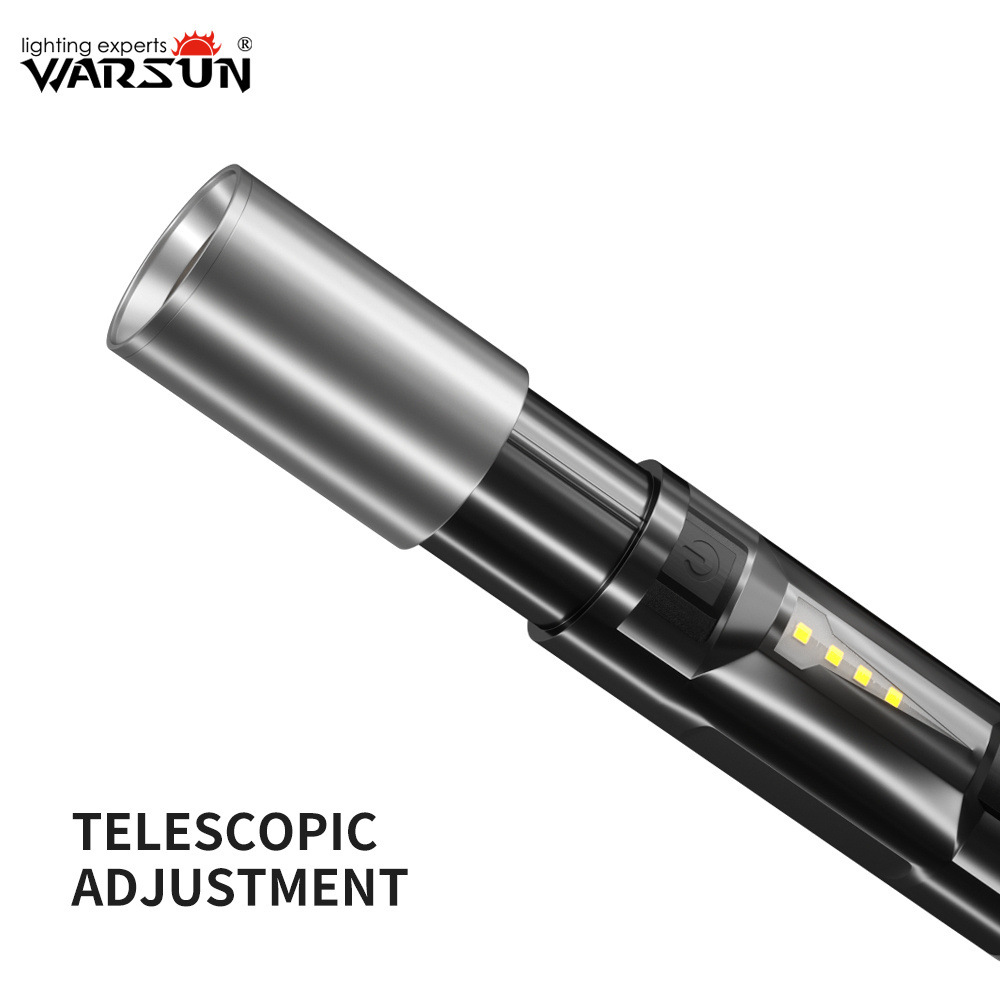 Warsun IP44 WS500 Zoomable Multifunctional high lumen 800Lm COB Side Light Glaring Rechargeable Flashlight With Tail Hook