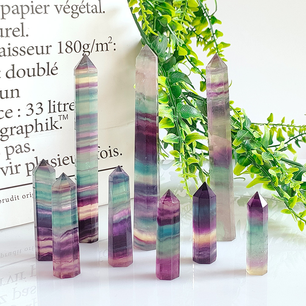 Wholesale Crystal Columns Natural Healing Stones Gemstone Point Colored Fluorite Energy Tower