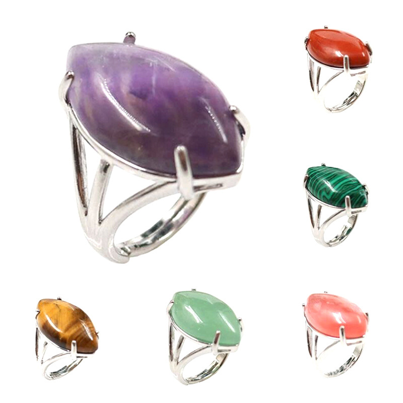 Adjustable Natural Mineral Healing Stone Jewelry Amethyst Rose Quartz Gemstone Crystal Ring