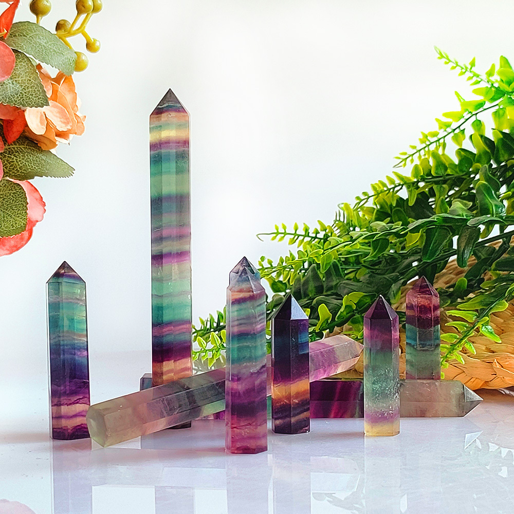 Wholesale Crystal Columns Natural Healing Stones Gemstone Point Colored Fluorite Energy Tower