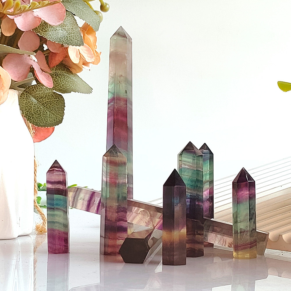 Wholesale Crystal Columns Natural Healing Stones Gemstone Point Colored Fluorite Energy Tower