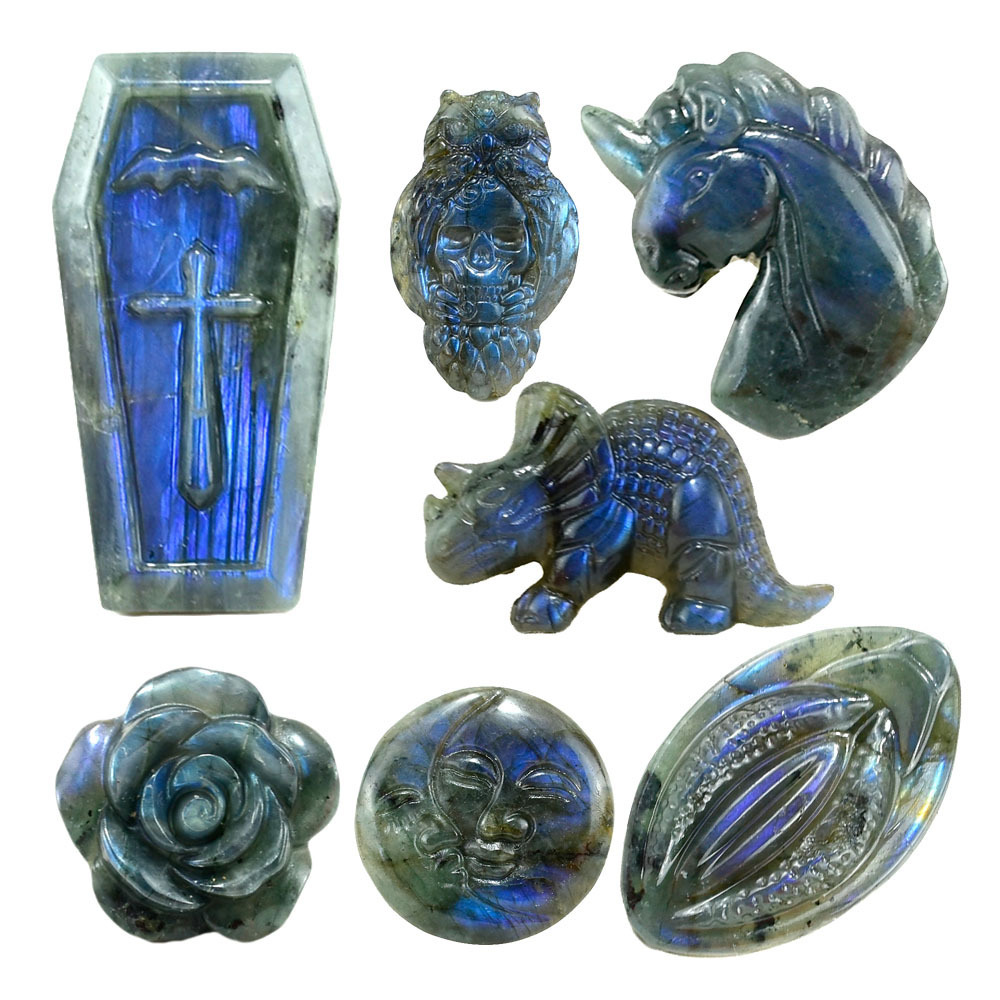 Wholesale Natural Crystal Healing Stones Animal Carving Quartz Gemstone Labradorite Pendant