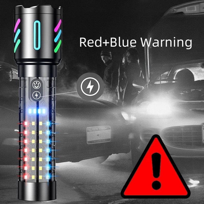 Wason Professional Manufacturer Plastic And Aluminum Alloy 2 In 1 OEM White Laser Flashlight Torch With Red Blue Warning Light