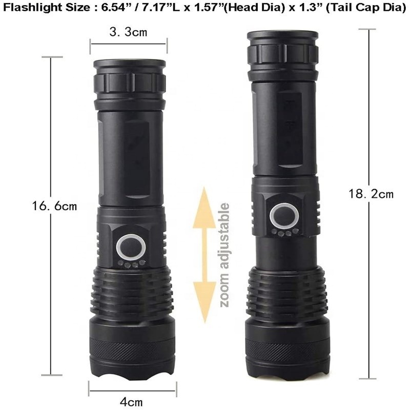 1000 Lumens Rechargeable Tactical Flashlight Water Resistant XHP50  Zoomable Super Bright Outdoor Torch Light With Power Display