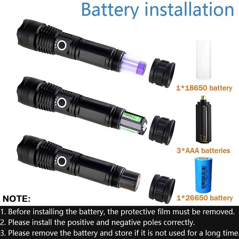 1000 Lumens Rechargeable Tactical Flashlight Water Resistant XHP50  Zoomable Super Bright Outdoor Torch Light With Power Display