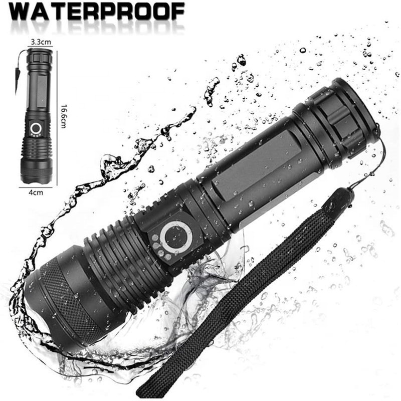 1000 Lumens Rechargeable Tactical Flashlight Water Resistant XHP50  Zoomable Super Bright Outdoor Torch Light With Power Display