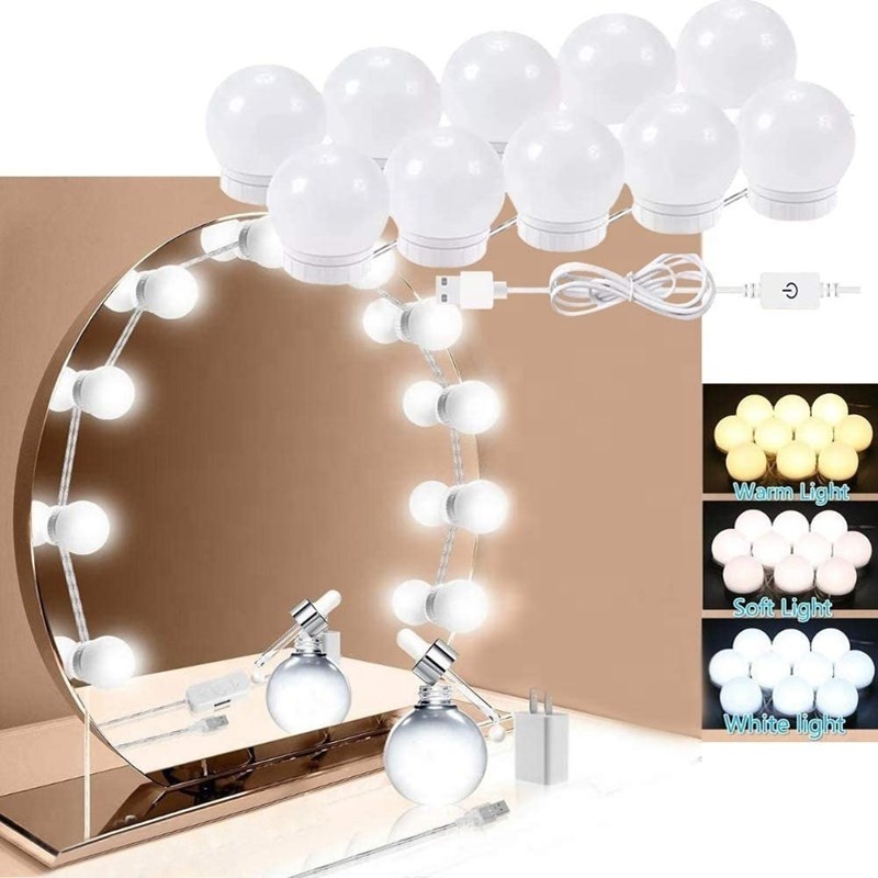 Hot 10 Dimmable Bulbs DIY Hollywood Style LED Makeup Vanity Mirror Light With USB Mirror Lighting Fixture Strip For Bathroom