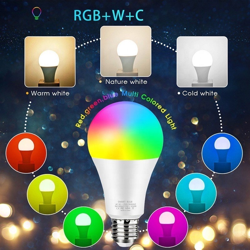 Smart Voice Control Dimmable WiFi E27/E26/B22 RGBCW Color Changing Light Bulb Compatible With Alexa And Google Home Assistant