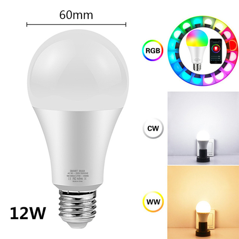 Smart Voice Control Dimmable WiFi E27/E26/B22 RGBCW Color Changing Light Bulb Compatible With Alexa And Google Home Assistant